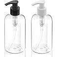 Bar5F Plastic Bottles with Pump Dispenser, 8 oz | Leak Proof, Empty, Clear Refillable, BPA Free for Body Wash, Moisturizer, Face Cream, Liquid Soap | Black & White Pumping Caps | Set of 2