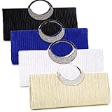 Rhinestone Ring Handle Sateen Pleated Clutch Prom Evening Satin-Look Handbag