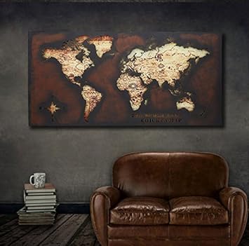 Loft Américain Industriel Vintage Creux Monde Carte Murale