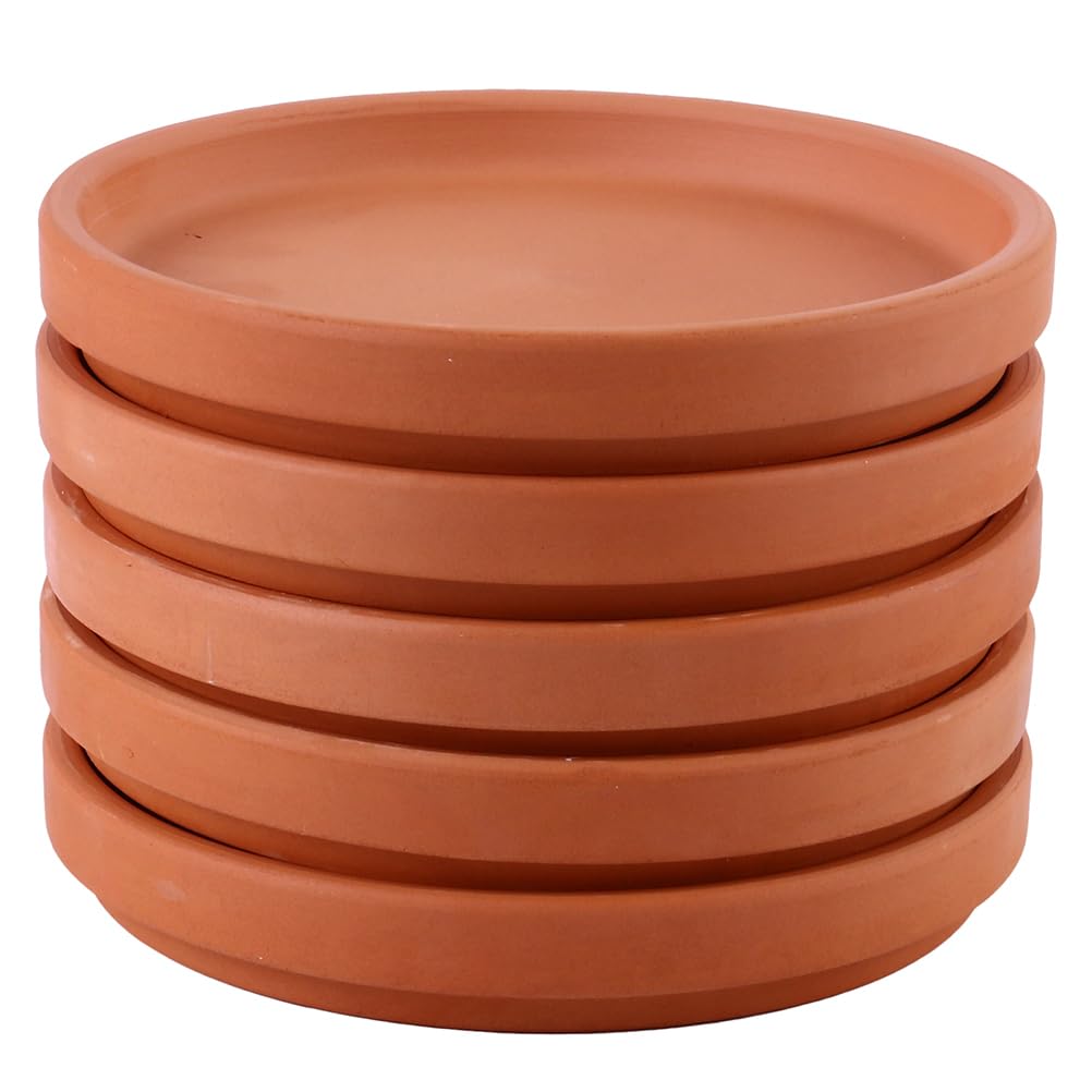 Happyyami 5pcs Pottery Flowerpot Trays Plant Pot Saucers for Indoor Outdoor Use Elegant Design to Prevent Soil Spills and Protect Surfaces