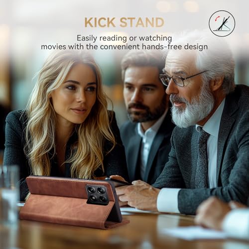 KIOTROUO Case for Xiaomi 14T, PU Leather Case with Card Slot, Protective Cards, Folding Stand, Magnetic Closure, Book Type Flip Case, Brown