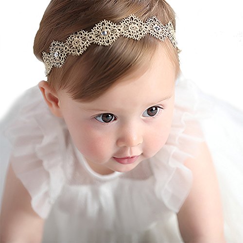 RQJ Baby Girl Stretchy Diamond Gold Headbands Lace Flower Princess Hair Crown Wreath for Infant Girl Head Band