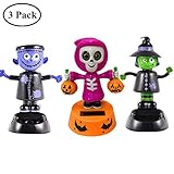 Yunhigh Solar Dancing Toys Halloween Ornament Bobblehead Figures Skulls Skeleton Pumpkin Car Dashboard Decoration Office Desk Home Decor - 3 Pack