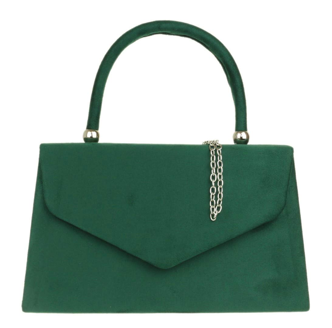 Girly Handbags Womens Top Handle Faux Suede Clutch Bag Grab Holder (Green)