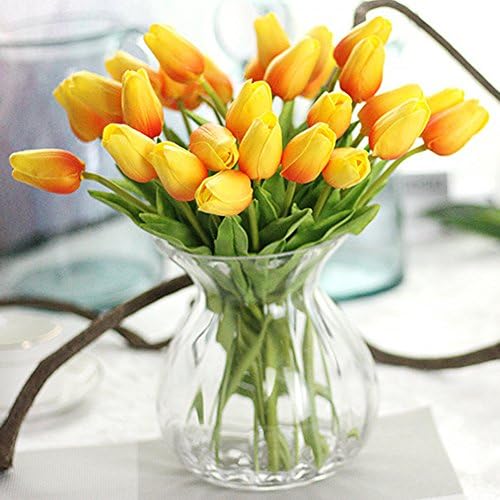 Julvie Fake Flowers Lifelike Artificial Tulip PU Flowers Wedding Home Decoration,Pack of 30