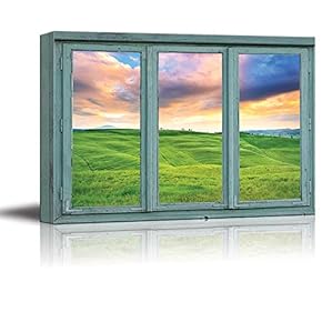 Pastel Sunset Over Green Rolling Hills - Spring farmland During a Sunset - Canvas Art Home Art - 24x36 inches