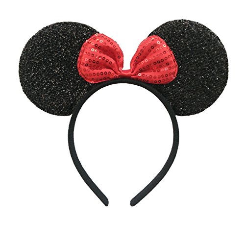 Mickey Mouse Ears Solid Black and Bow Minnie Headband for Boys and Girls Birthday Party or Celebrations (Set of 18)