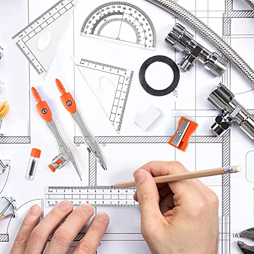 CHUKCHI Geometry Kit, 10 Pieces Math Supplies Kit with Rulers, Protractor, Compass, Pencil Lead Refills, Pencil, Eraser, Used for Drawing Measurement and Geometry Learning （Orange）