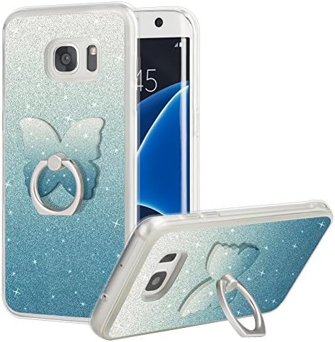 Galaxy S7 Edge Bling Case, S7 Edge Case, Pretty Fashion Glitter Shiny Soft Rubber TPU Anti-Scratch Protective Case with Ring Holder Kickstand for Samsung Galaxy S7 Edge[blue]