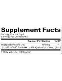 Jarrow Formulas Fosfatidilserina 100, promueve la función cerebral, 60 cápsulas, 0.0035 oz, PPS, 1, 1