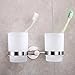 Double Toothbrush Holder, Angle Simple SUS304 Stainless Steel Wall Mounted Glass Tumbler Holder with Frosted Glass Cup Toothpaste Razor Organizer Bathroom Storage, Brushed Nickel