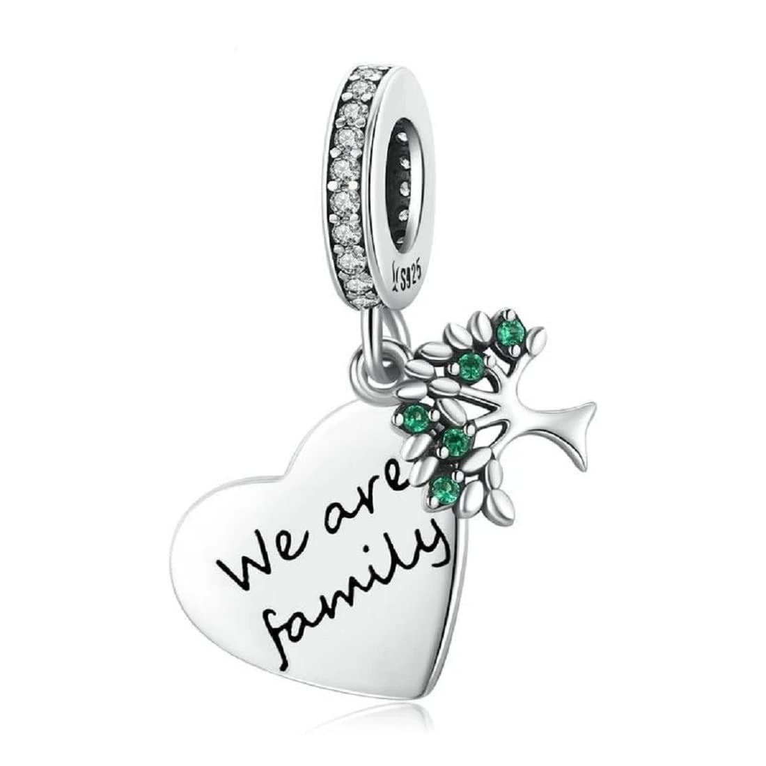 FeatherWish We Are Family Tree Love Heart Dangle Charm Sterling Silver 925 Fits And Compatible with Pandora Bracelets Gift For Birthday Mum Daughter Wife Sister Nan