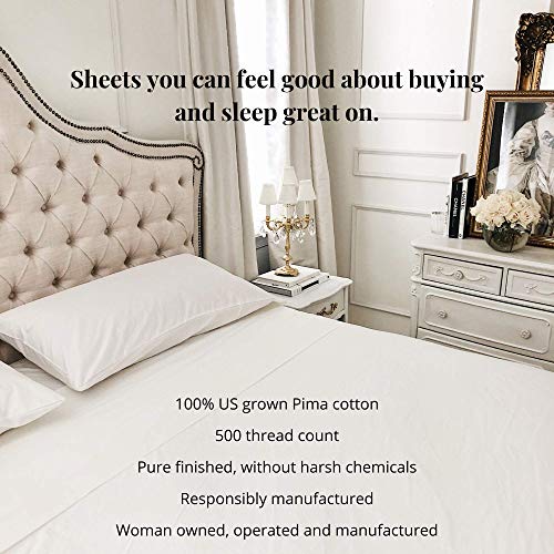 Queen Size Percale Cotton Sheet Set White 500 ThreadCount US
