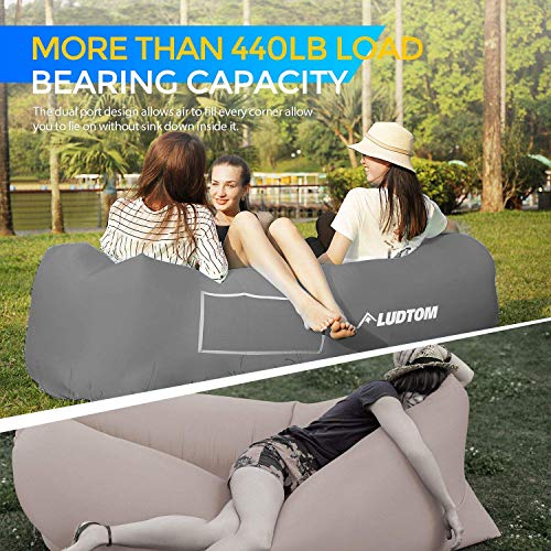ludtom Inflatable Lounger Air Sofa Hammock, 440 lb Portable and Waterproof Ideal Inflatable Pouch Couch for Camping Gear and Accessories for Outdoors Pool Backyard Traveling Gray