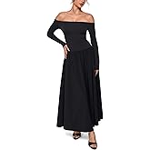 INLYRIC Women's Off The Shoulder Long Sleeve Maxi Dresses Elegant Formal Wedding Guest Cocktail Long Dresses