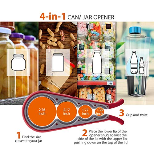 Bottle Can and Jar Grip Opener 2 Pack, 5-in-1 Multi Kitchen Tools Set and 4-in-1 Jar Grip Opener, Lid Seal Remover Lid Twist Off for Children, Weak Hand and Seniors with Arthritis - Thumbnail 4