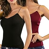 Women's Slimming Camis Fitted Elasticity V Neck Tank Top with Spaghetti Straps 2-PACK