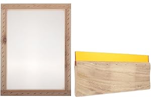 PACKOVE Screen Printing Squeegee Set with Wooden Handle and Rubber Blade, Flat Ink Scraper for Fabric