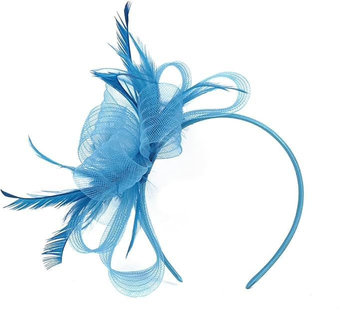 Ladies Retro Elegant Flower Hair Fascinator Hat Feather Mesh Net Veil Wedding Hats Vintage Hair Accessories Women Headwear with Headband and Clip for Cocktail Tea Party