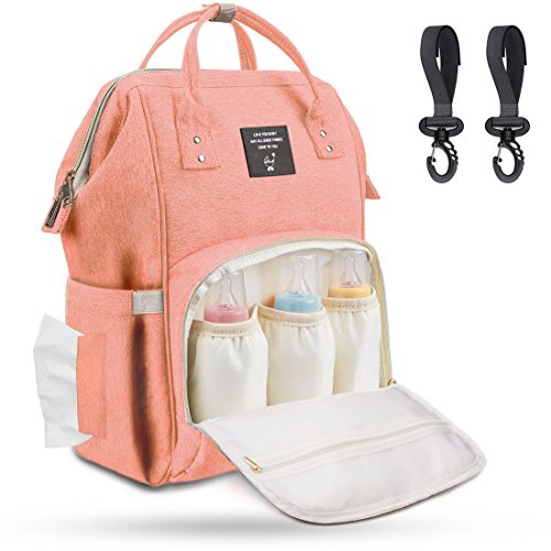Diaper Bag Backpack with Stroller Straps, Airlab Bag for Baby Large Nappy Bag with Wipes Dispensers for Mom Dad Unisex, Organizer for Bottles, Diaper, Clothes and Changing Pad, Pink
