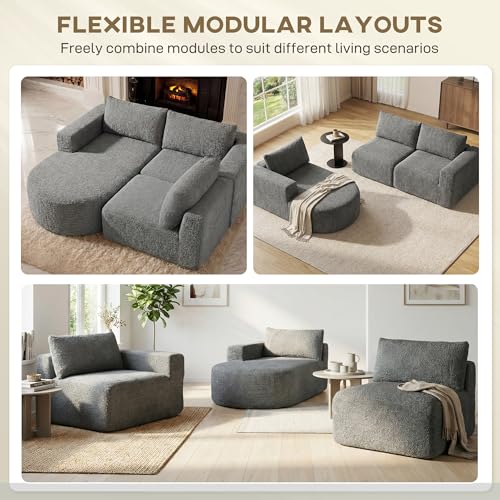 HOMCOM 106" Modular Sectional Sofa with Chaise and Deep Seat, 3-Seater L Shaped Cloud Couch, Upholstered Boneless Couch for Living Room, Bedroom, No Assembly Required, Dark Grey | Curved Foam Chaise