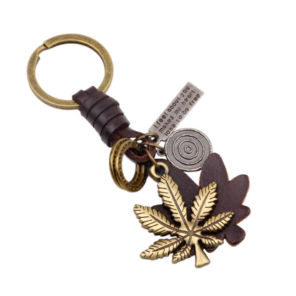 LKMY Novel Keyring Gift | Women & Men Leather New Home Vintage Keychain | Mum & Dad Novelty Friendship Key Ring Present | Girl & Boy Cute Best Friend Personalised Mini Pendant (Maple Leaf)