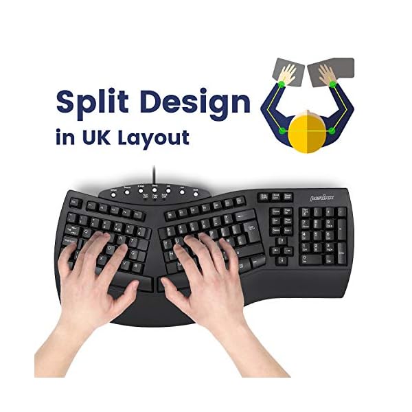 Perixx 11524 PERIBOARD-512 Wired Ergonomic Natural Split Keyboard with 7 Multimedia Keys, Black, UK Layout