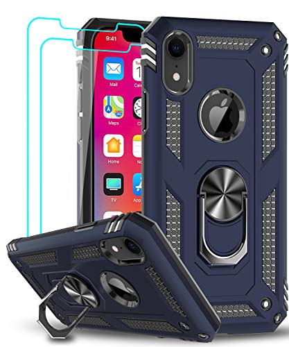 Leyi Compatible For Iphone Xr Case With Tempered Glass Screen Protector 2pack For Women Men Teens Military Grade Protective Phone Case With Ring Kickstand For Apple Iphone Xr 10 10 Xr Blue Pricepulse