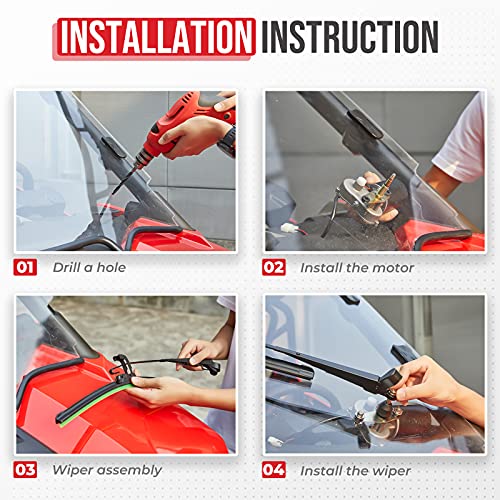 Kemimoto UTV Electric Windshield Wiper Motor Kit，For Most UTV