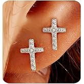 MUMREUES Gold Earrings for Women 14K Gold Plated Cross Stud Earring Dainty Minimalist Simple Small Earrings Jewelry Gift for Her