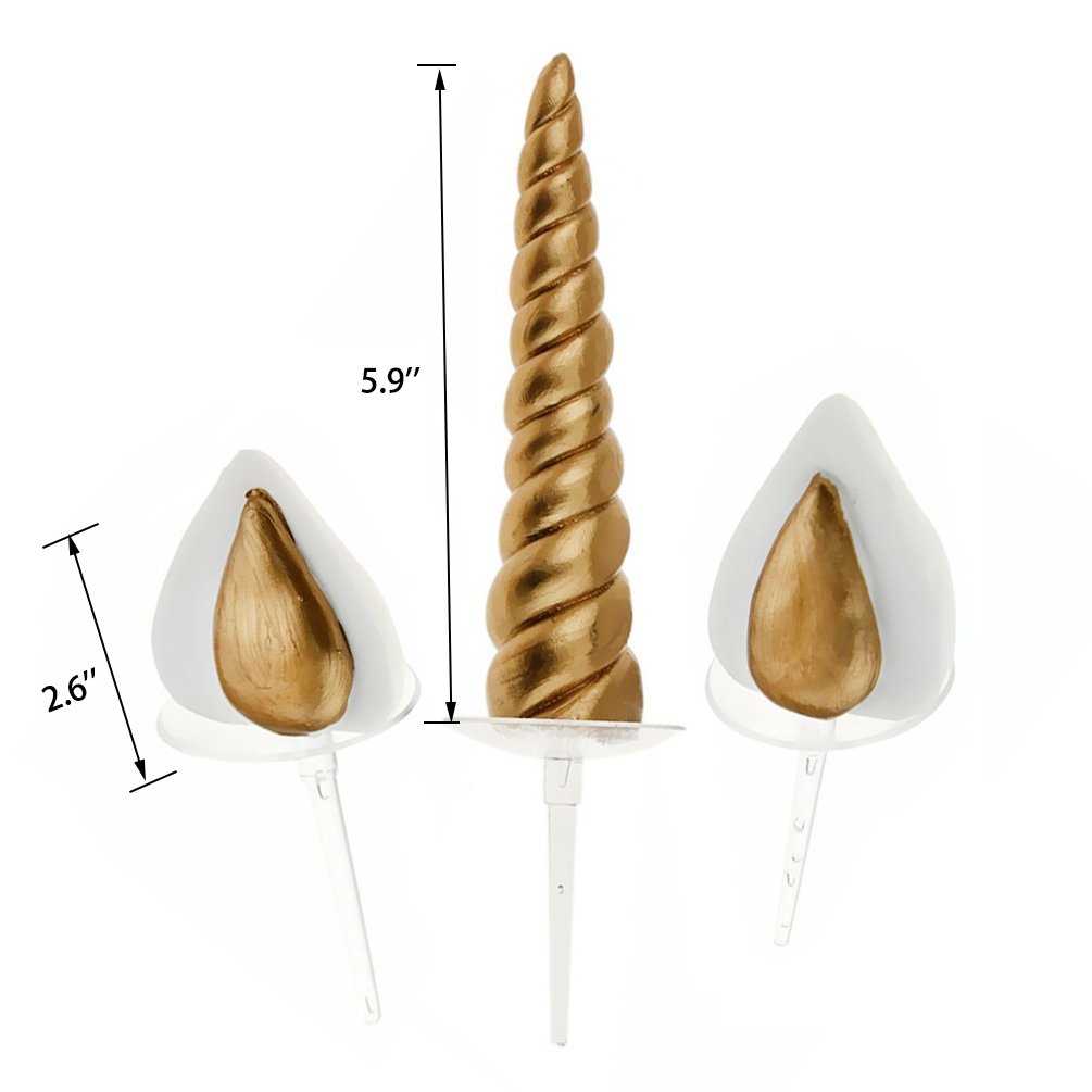 Romote Unicorn Cake Decorations,Cake Toppers Ears and Eyelashes Unicorn Party Baby Shower Wedding Headband For Girl(Gold)