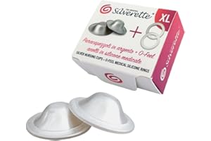 SILVERETTE The Original Silver Nursing Cups, Nipple Covers for Breastfeeding Essentials, Pure 925 Silver Nipple Shields for Breastfeeding Newborn, XL Size with O-Feel Silicone Rings