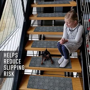 Gray Stair Mats Ultra-Thin with Slip-Resistant Rubber Backing 9x26in 7pcs