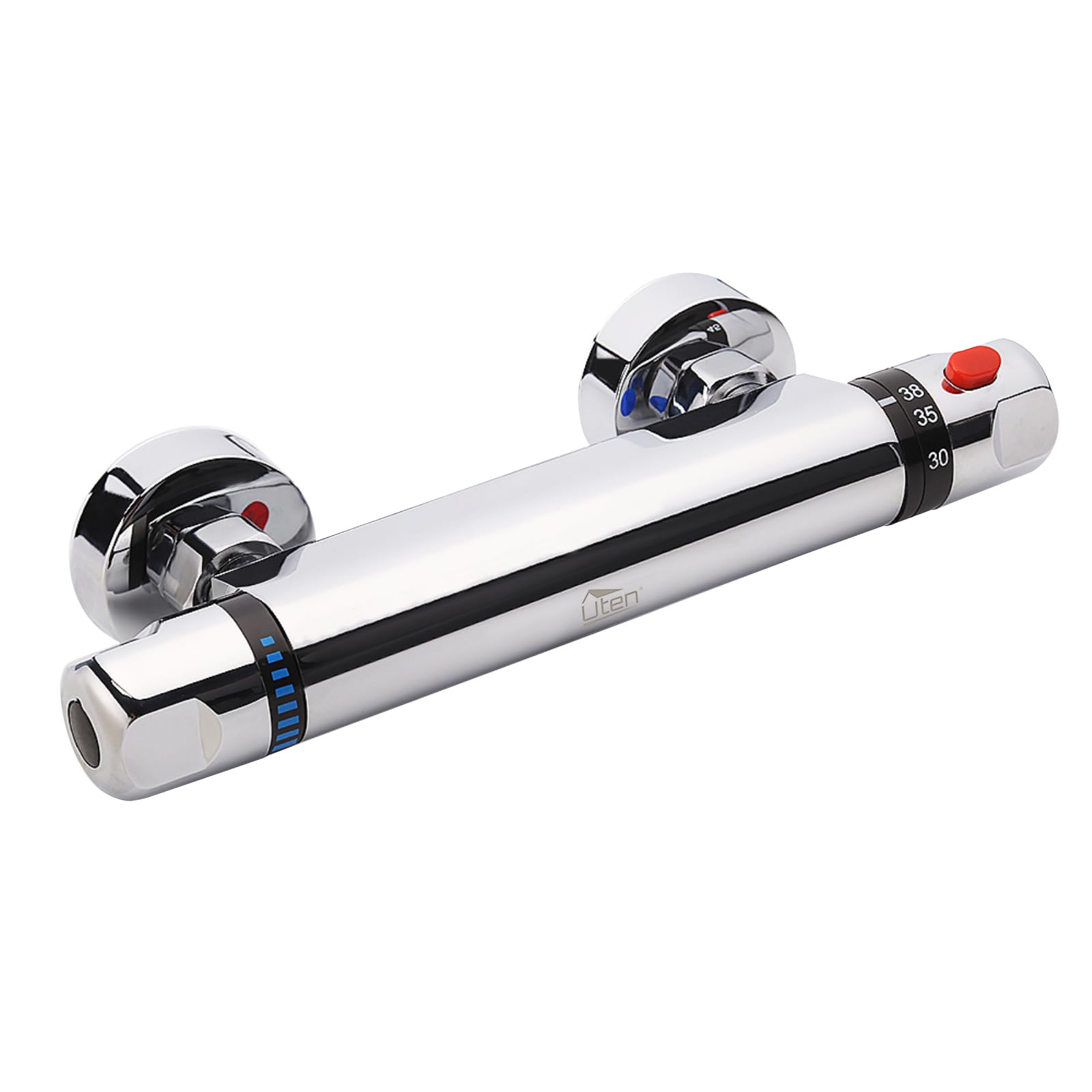 Chrome Thermostatic Shower Mixer, Uten Wall Mounted Shower Mixer Valve Anti Scald Tap, Hot & Cold Water Mixer Intelligent Constant Temperature, Silver