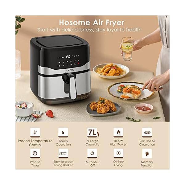 Air-Fryer-Hosome-Airfryer-for-Home-Use-7L-Large-Capacity-1800W-9-Preset-Menus-Rreheat-Digital-Touchscreen-TimeTemperature-Control-for-Air-Fry-Roast-Bake-Healthy-Oil-Free-Cooking Air Fryer, Hosome Airfryer for Home Use 7L Large Capacity 1800W 9 Preset Menus Rreheat Digital Touchscreen, Time/Temperature Control for Air Fry, Roast, Bake, Healthy Oil-Free Cooking