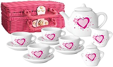 Childs Tea Set: Pink and White Porcelain Tea Set by Sweetheart Tea Set