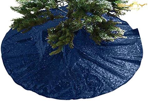 ShinyBeauty Sequin Tree Skirt 24Inch Diameter Small Christmas Tree Skirt Embroidered Sparkly Navy Blue Xmas Tree Ornament Christmas Decoration 24'' Mini Tree Skirt for Small/Pencil Tree