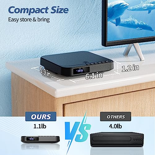 DESOBRY Mini DVD Player for TV, Portable HD 1080P for Smart TV, All Regions, HDMI/AV Cable, USB/TF, Remote Control, Support PAL/NTSC