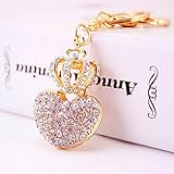 Jzcky Shzrp Love Heart and Crown Crystal Rhinestone Keychain Key Chain Sparkling Key Ring Charm Purse Pendant Handbag Bag Decoration Holiday Gift