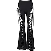 XCJIKUKE Gothic Bell Bottom Pants for Women Goth Grunge Black High Waisted Flare Leggings Boho Hippie Festival Outfits