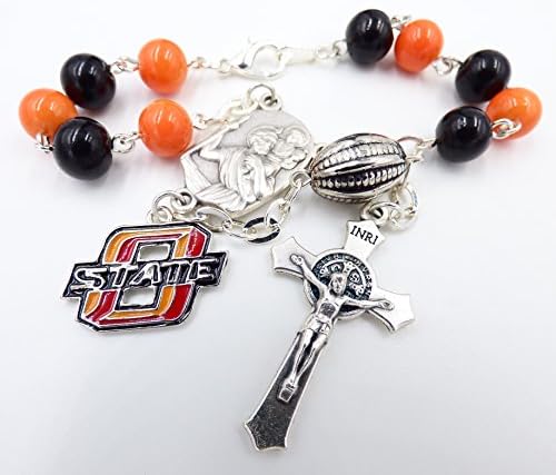 Single Decade St. Christopher Sports Team Auto Rosary - Oklahoma State University Cowboys Catholic Rosary Beads