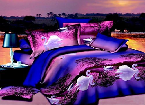 4 Piece Soft 300 TC Microfiber Color Fade Resistant 3D Wild Life Pattern Sheet Sets Queen,King (Queen, Swan)