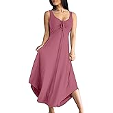 Langwyqu Womens 2025 Summer Sleeveless Tank Dress Empire Waist Asymmetrical Flowy Casual Maxi Dresses
