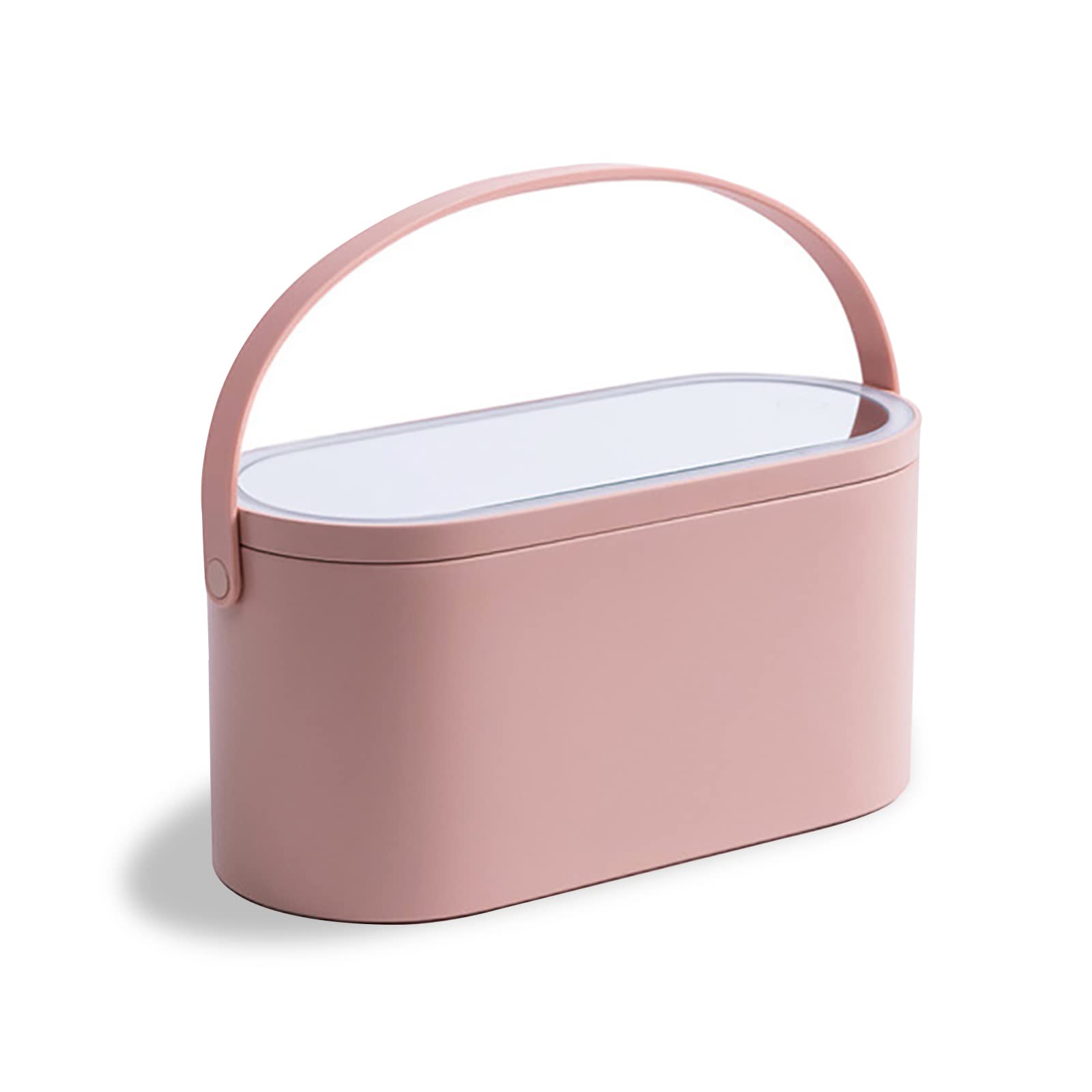 ipalmay Multifunationl Makeup Organizer Storage Box with Led Cosmetic Mirror and Removable LED Light, Portable Cosmetic Organiser for Women Girl Travelling, Pink — image 1