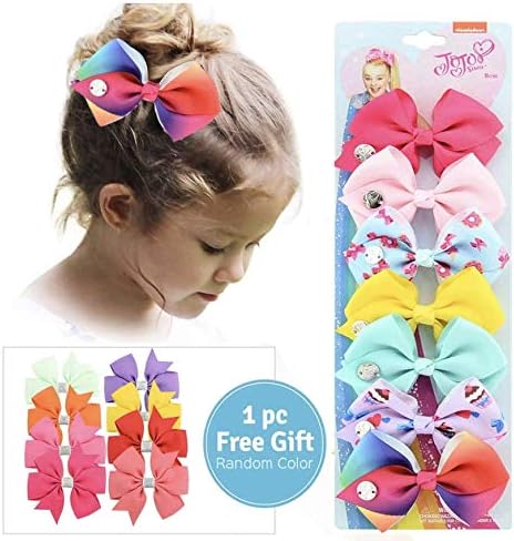 7pcs Hair Bows for Girls - 3 inches Alligator Clips Bow Rainbow Ribbon Grosgrain Barrettes Accessories for Kids Girls Toddler Teen Summer
