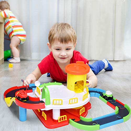 FUN LITTLE TOYS Race Cars Track Toys, Deluxe Race Track Set with Parking Garage Toy, Great Gift for Kids, Toddlers