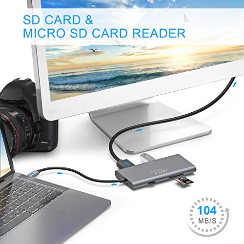 USB C Hub,Premium Type-C Adapter 7 in 1 USB-C Dock with 4K HDMI Output, PD Charging,SD Card Reader 3 USB 3.0 Ports for MacBook,Google Chromebook, Windows Surface Pro and More USB C Devices - Thumbnail 2