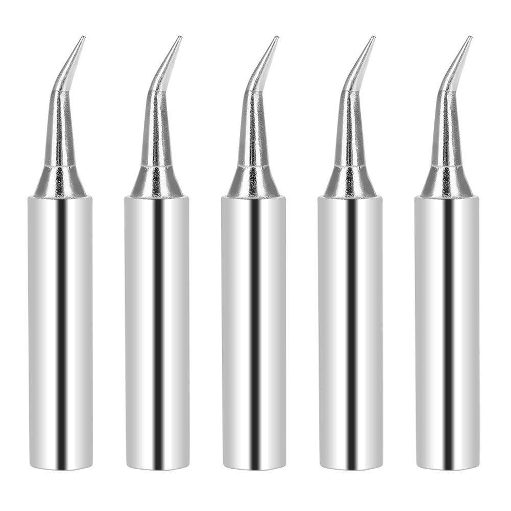 5Pcs Spare Tip Sets for Soldering Stations 900M-IS Soldering Iron Tips Curve Tip Edge Replacement Lead-Free Soldering Iron Copper Tip Set for 936 Rework Station