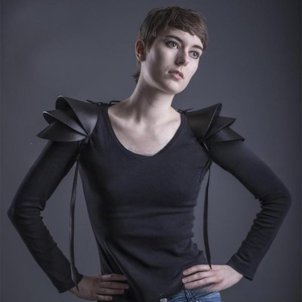 IBLUELOVER Gothic Shoulder Armor Viking Shoulder Guard PU Leather Medieval Costume Shoulder Shrug Armor Knight Cosplay Costume for LARP Halloween Cosplay