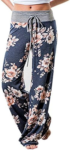 Women's Stretchy Wide Leg Pajama Pants Comfy Casual Floral Print Palazzo Lounge Pants